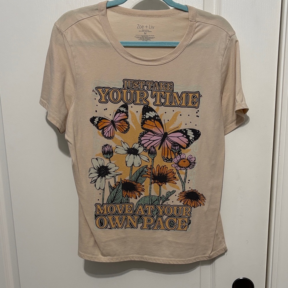 Zoe + Liv Cream Butterfly Graphic Tee